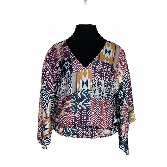Amanda Uprichard V Neck Tribal Print Top Size M - Picture 1 of 7